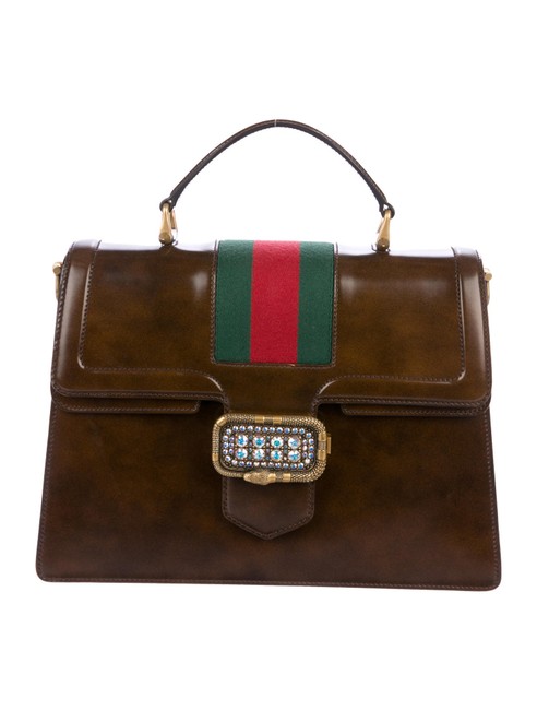 Gucci 2018 Crystal embellished Brown Leather Satchel 