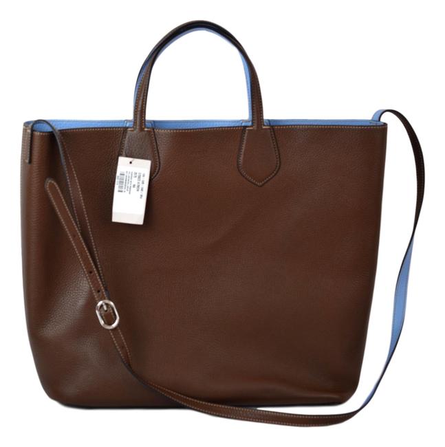 Gucci 370823 Nut Brown Mineral Blue Leather Tote 