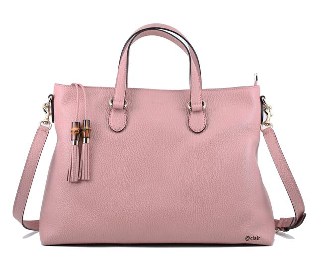 Gucci 449643 Convertible Bamboo Tassel Soft Pink Leather Shoulder Bag 