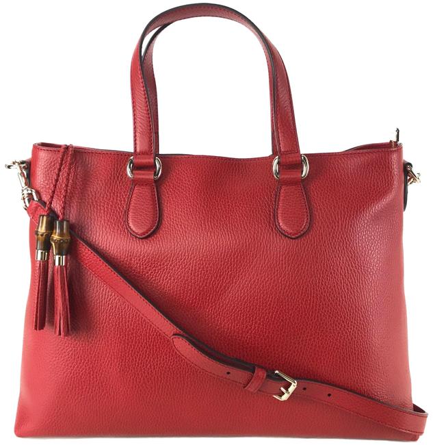 Gucci Shoulder Bag 449643 Tassel Bamboo Red Leather Satchel 