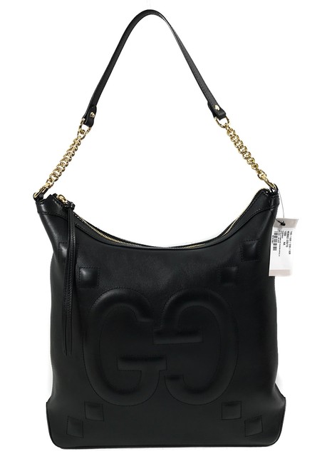 Gucci 453562 Apollo with Embossed Gg Black Leather Shoulder Bag 