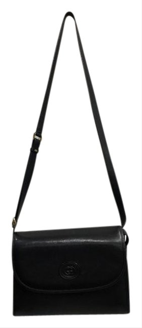 Gucci 80s Gg Pattern Ladies Vintage 474581 Rm2037t Black Leather Shoulder Bag 