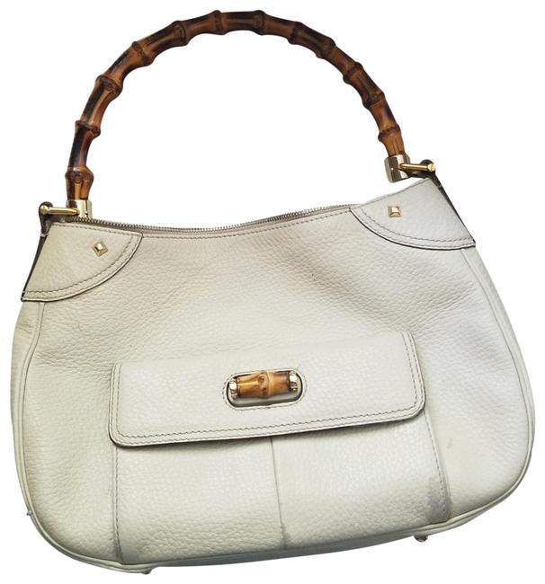 Gucci Bamboo Top Handle Cream Leather Shoulder Bag 