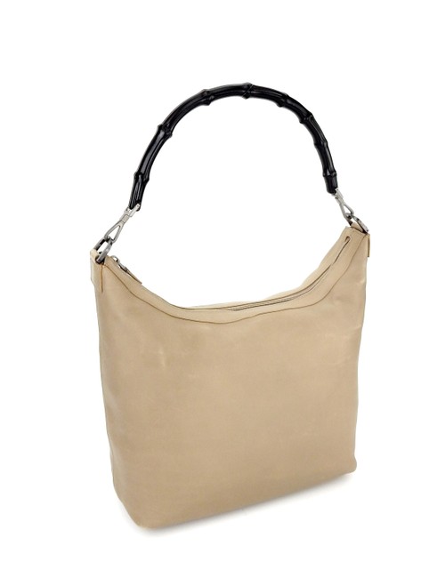 Gucci Hobo Tote Bamboo Beige Black Leather Shoulder Bag 