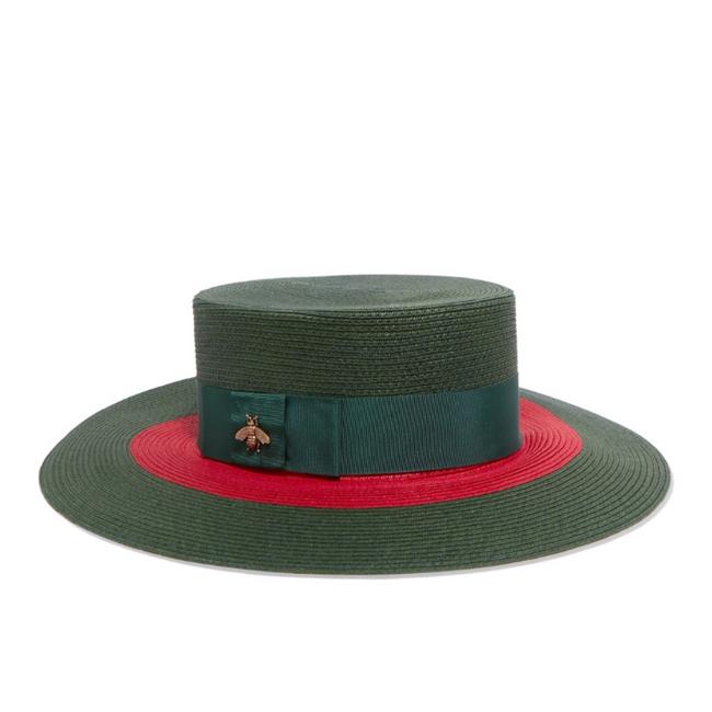 Gucci Bee Embellished Grosgrain Straw Hat 