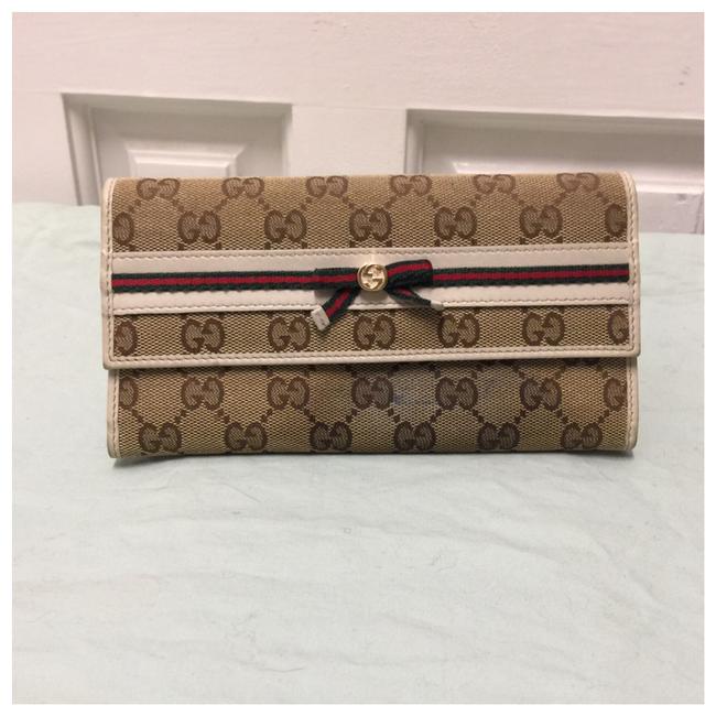 Gucci Beige Gg Monogram Canvas &amp; Leather Wallet 