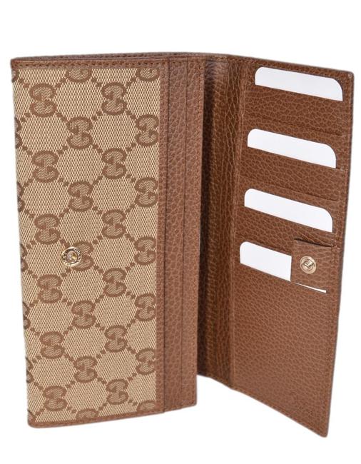 Gucci Beige New 346058 Brown Canvas Leather Gg Continental Wallet 
