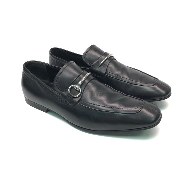 Gucci Black Horsebit Mens Leather Loafers Flats 