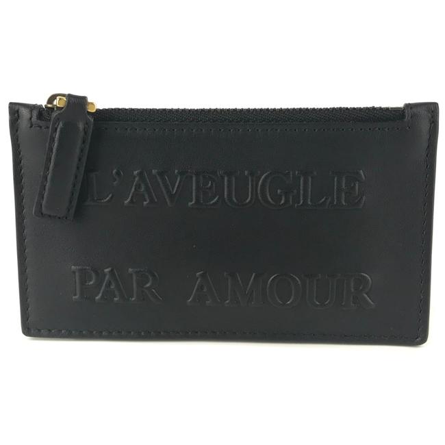 Gucci Black L Laveugle Par Amour Leather Top Zip Slim Small Card Wallet 