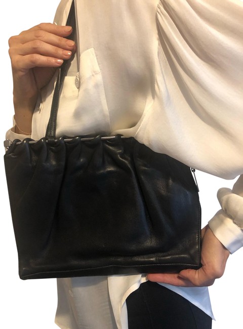 Gucci Black Leather Silver Hardware Shoulder Bag 