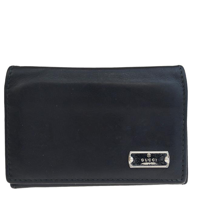 Gucci Black Logos Bifold Pass Card Case Leather Silver Italy Wallet 