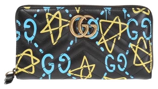 Gucci Black Marmont #448087 Apollo Ghost Leather Zip Around Wallet 