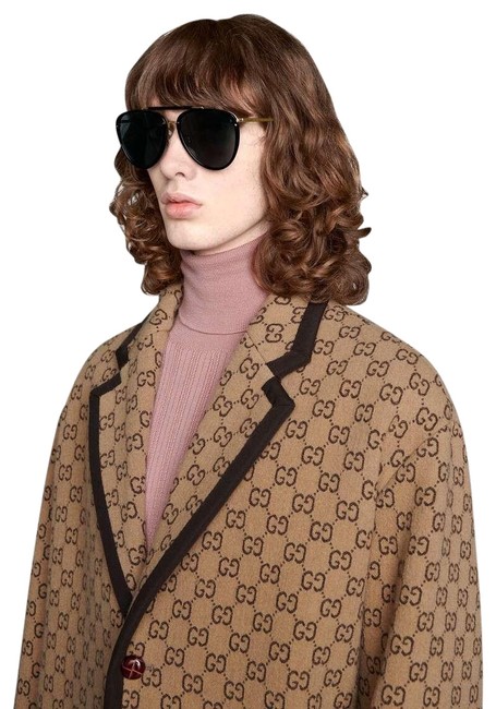 Gucci Black New Mens Gg0672s 001 Gold Grey Lens 58mm Sunglasses 