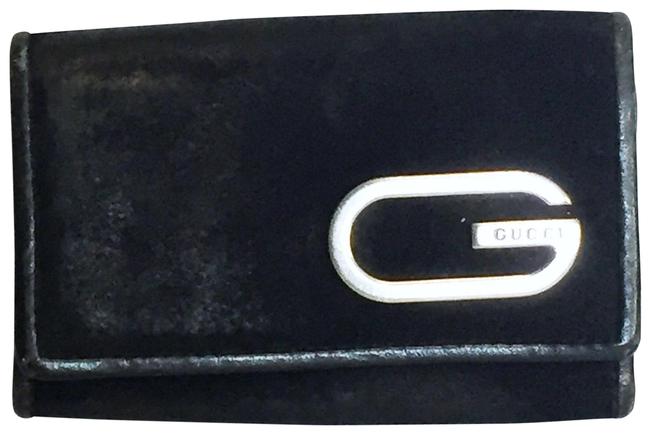 Gucci Black Suede G Logo Leather Key Case Wallet 