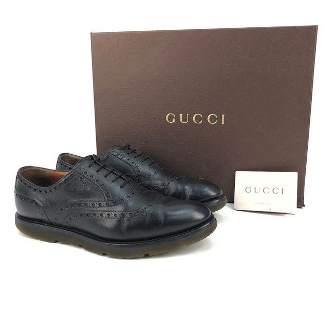 Gucci Black W Mens Leather Brogue Lace Up Logo Flats 