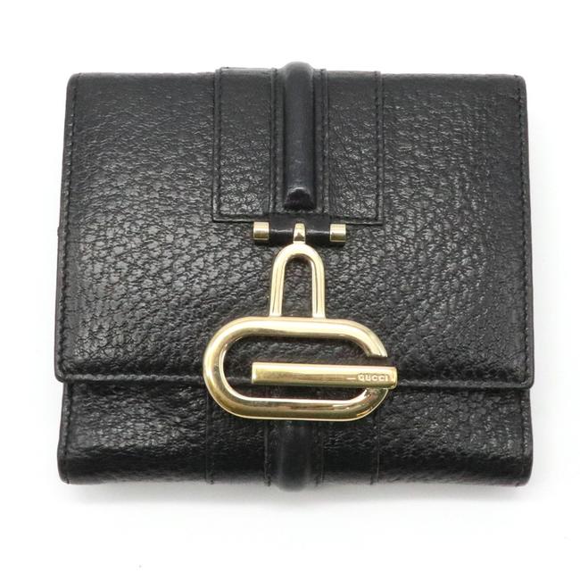 Gucci Black W Two Fold Double Hook Leather Gold Metal Fittings 131848 Wallet 