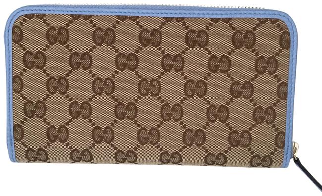 Gucci Blue Canvas Leather with Zip Wallet 