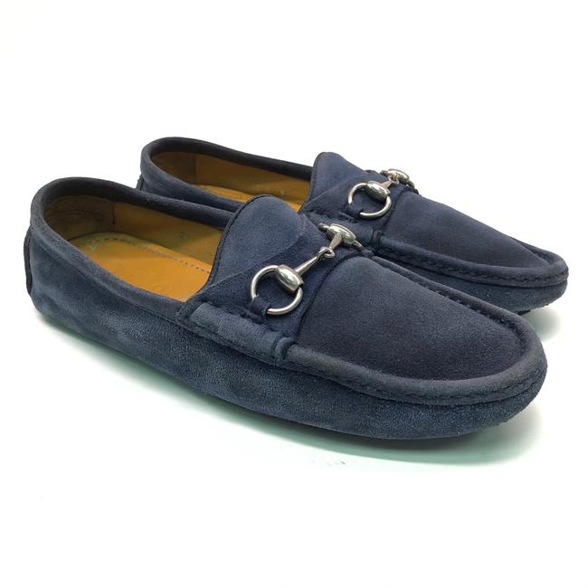 Gucci Blue Horsebit Mens Suede Loafets Flats 