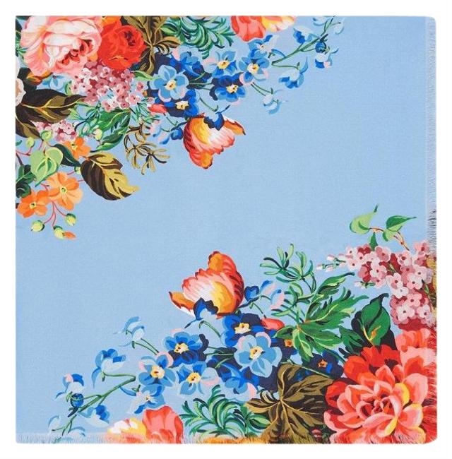 Gucci Blue Large Josephine Floral Print Silk Shawl Scarf Wrap 