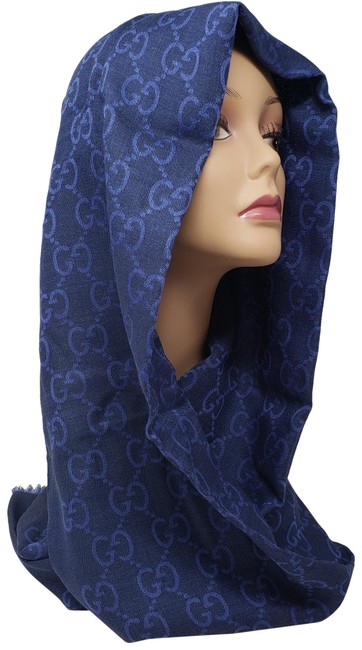Gucci Blue Woven Guccissima Print Scarf Wrap 