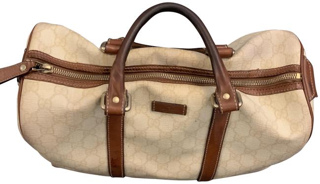 Gucci Boston Bag Brown Cream Gg Leather Satchel 