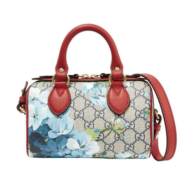 Gucci Boston Bloom Mini Blooms Red Canvas Leather Cross Body Bag 