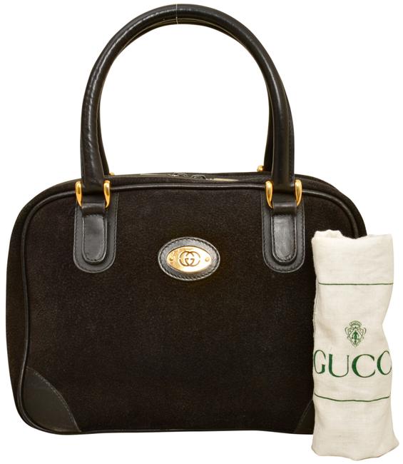 Gucci Boston Doctor Black Pebbled Suede and Leather Satchel 