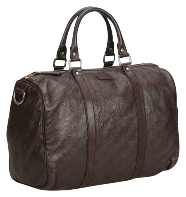 Gucci Boston Joy Guccissima Dark Hand Logo Brown Gg Leather Satchel 