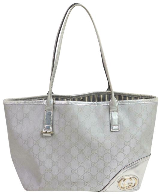 Gucci Britt Monogram 871736 Silver Canvas Tote 