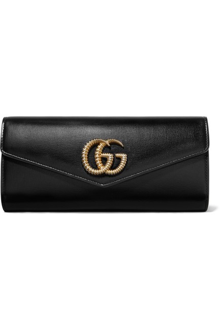 Gucci Broadway Gg Logo Leather Black Clutch 