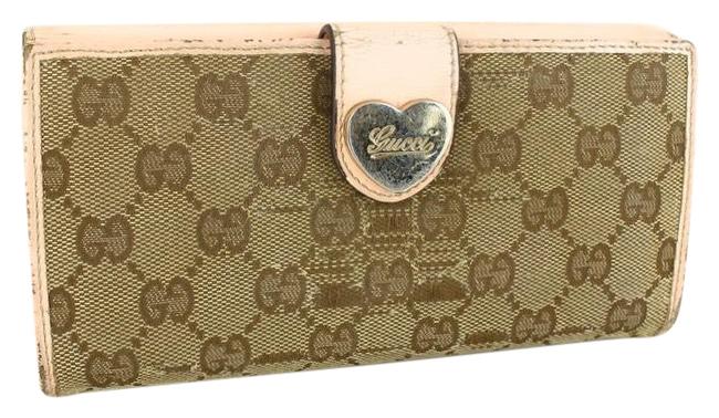 Gucci Brown &amp; Pink Continental Heart Wallet 