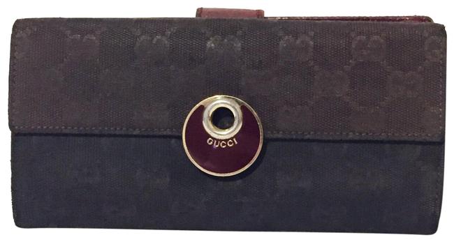 Gucci Brown Canvas Maroon Leather Snap Button Wallet 