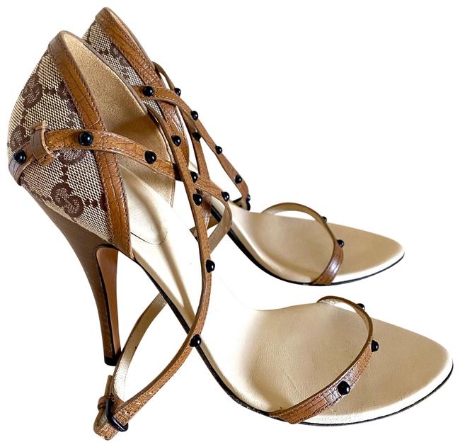 Gucci Brown Gg Canvas and Leather Trim Sandals 