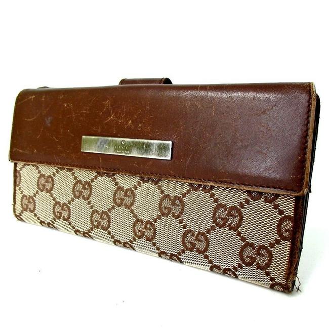 Gucci Brown Gg Canvas Leather #473g1040 Wallet 