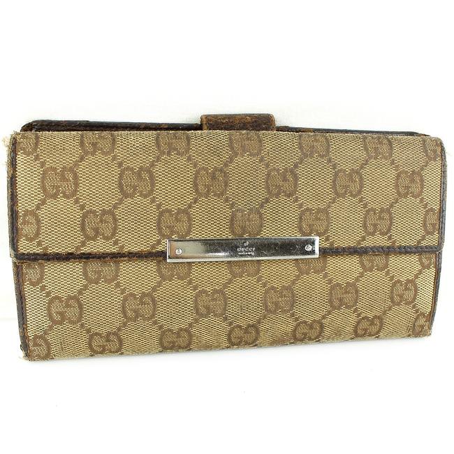 Gucci Brown Gg Canvas Long Bifold Purse Wallet 