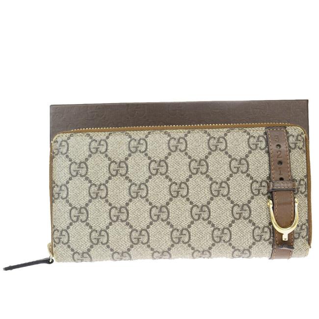 Gucci Brown Gg Pattern Heart Long Bifold Purse Leather Wallet 