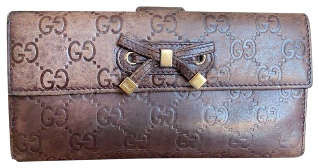 Gucci Brown Gold Guccissima Leather Long Double Sided Bi fold Wallet 