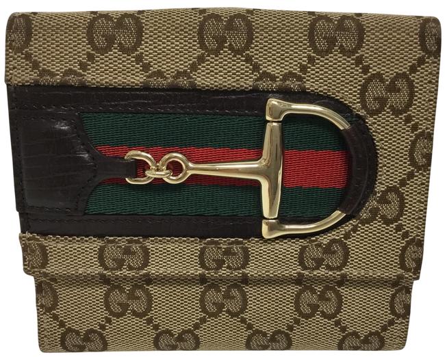 Gucci Brown Horsebit Monogram Canvas with Gold Wallet 