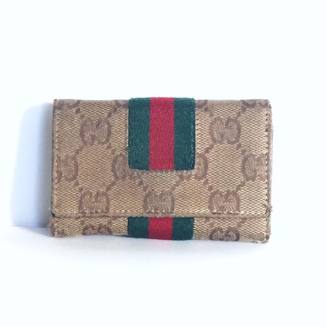 Gucci Brown Monogram Canvas Italian Stripe Key Wallet 