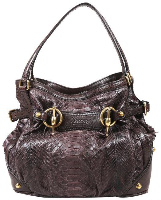 Gucci Brown Snakeskin Black Leather Shoulder Bag 