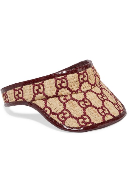 Gucci Burgundy Dark Red and Ivory Visor with Snakeskin Large Hat 