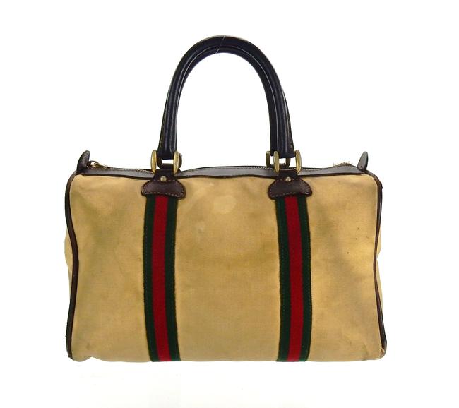 Gucci Carry All Bag Boston Vintage Brown Web Canvas and Leather Tote 
