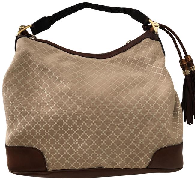 Gucci Large Diamante Eva Brown and Beige Canvas Leather Hobo Bag 