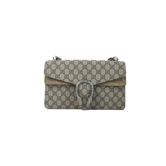 Gucci Dionysus Small Leather Beige Gg Supreme Canvas Shoulder Bag 
