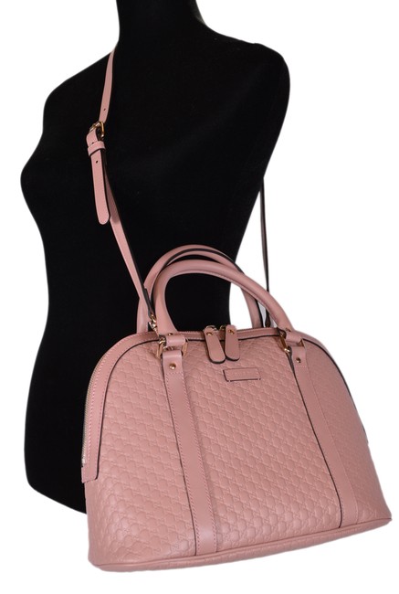 Gucci Dome New Medium Convertible Purse Pink Leather Satchel 