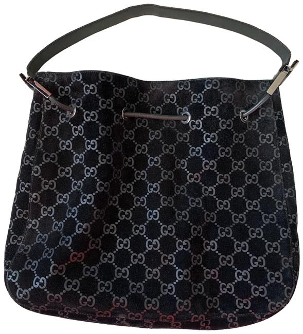Gucci Drawstring Monogram Suede Hobo Bag 