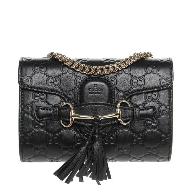 Gucci Emily Guccissima Mini Black Leather Shoulder Bag 