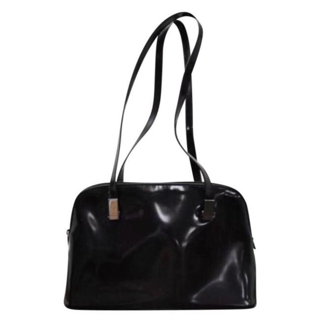 Gucci Enamel Shoulder Tote Black Leather Satchel 