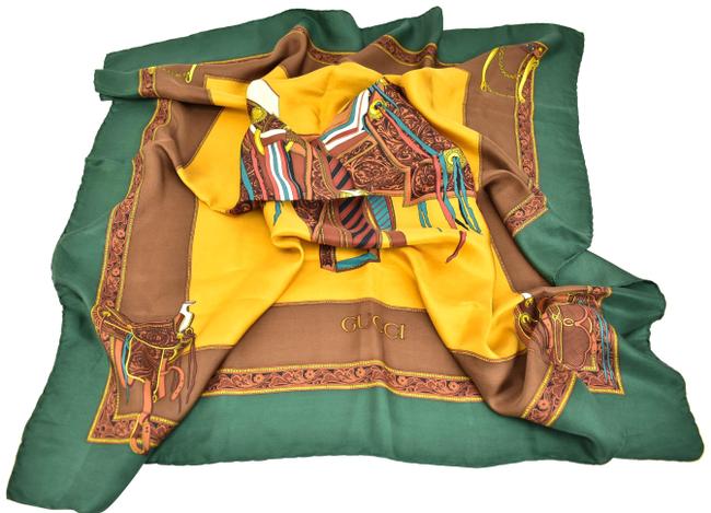 Gucci "Equestrian": Multi color Logo 33" X 33" Mt Silk Foulard Scarf Wrap 