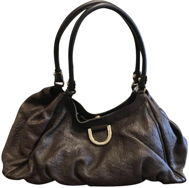 Gucci "Gg" D Rung Tote Brown Leather Hobo Bag 